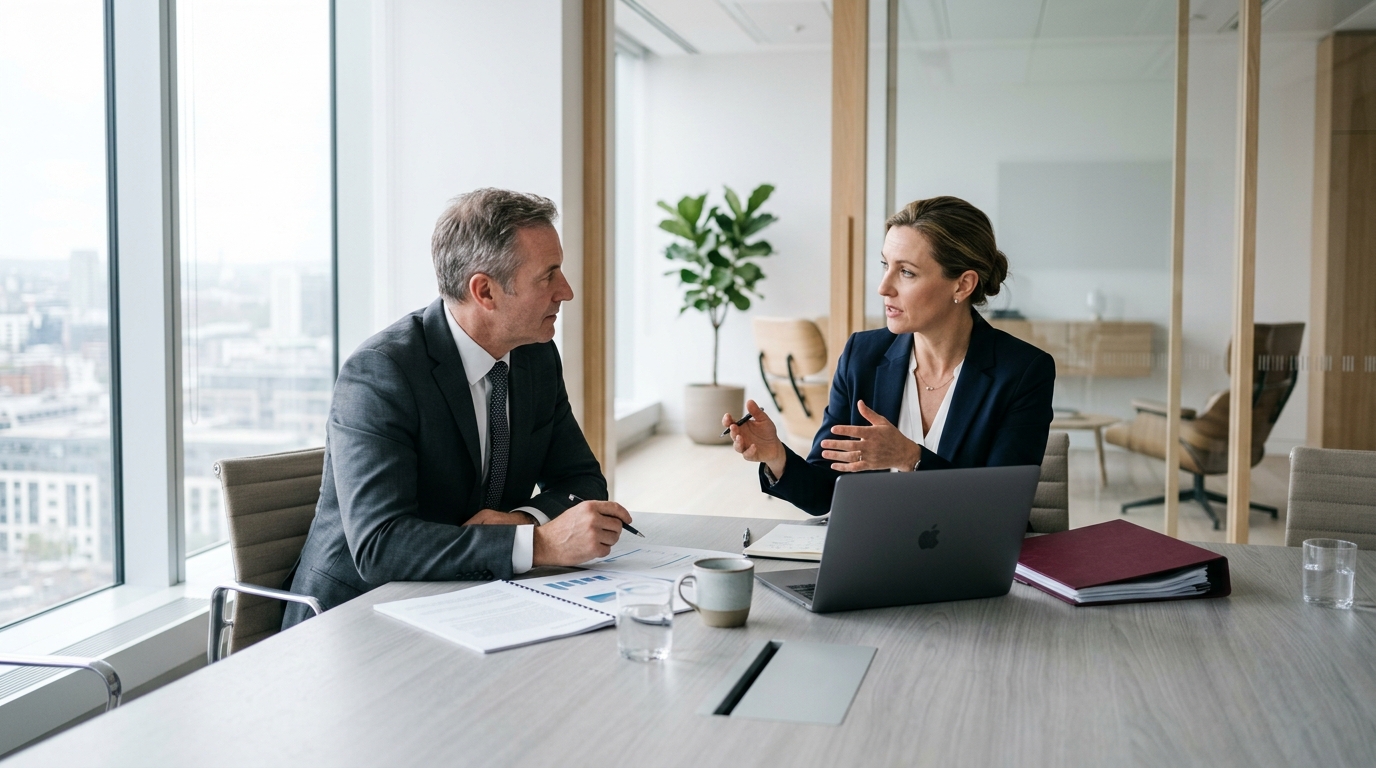 Executive search consultation in a modern boardroom